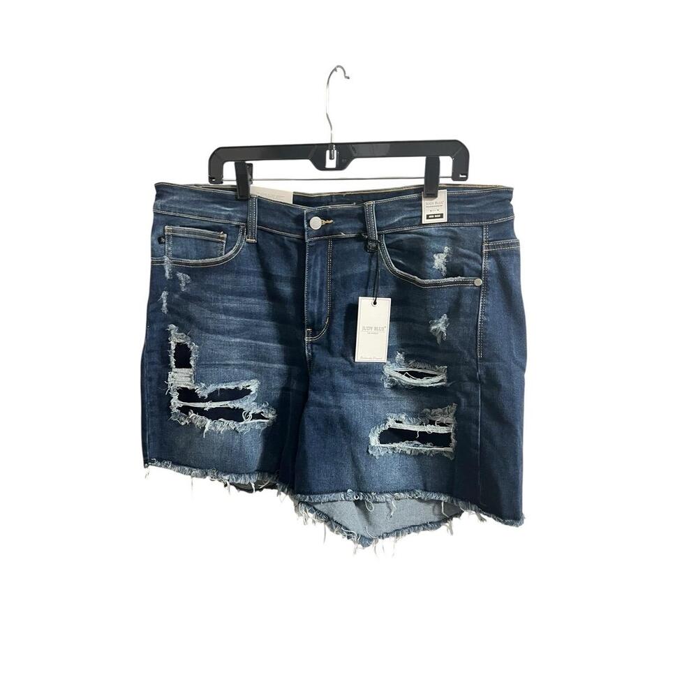 Judy Blue Mid Rise Patch Cut Off Shorts Womens Plus 3XL Distressed Vacation